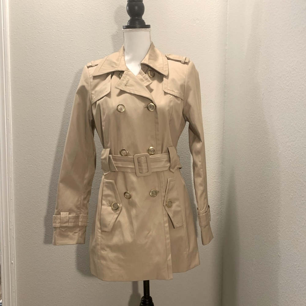 Tan Calvin Klein belted trench coat size extra small